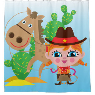 Rideaux De Douche Cow-girl avec le cheval