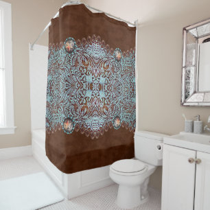 Rideaux De Douche cowboy brun turquoise de l'ouest motif