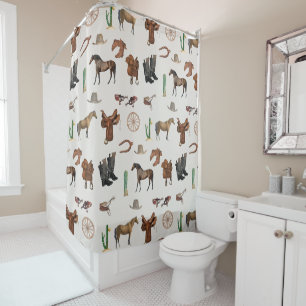 Rideaux De Douche Cowboy Cowgirl Western Rodeo Pays Motif