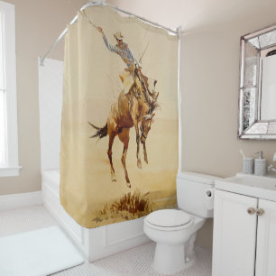 Rideaux De Douche Cowboy sur un cheval qui rue #2 par Edward Borein
