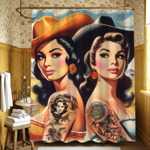 Rideaux De Douche Cowgirls Tatouées Vintage