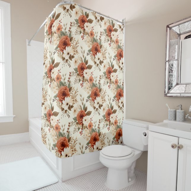 Rideaux De Douche Cozy Autumn Floral Print Digital Art (En situation)