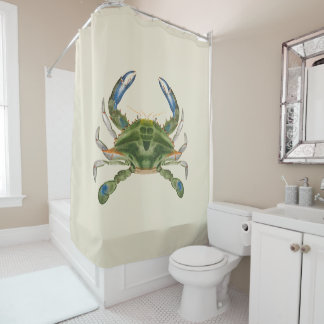 Rideaux De Douche Crabe Bleue vintage Sur Un Arrière - plan De Crème