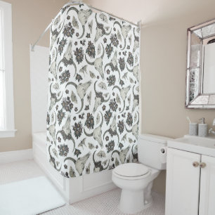 Rideaux De Douche Crâne animal gothique avec fleurs Motif