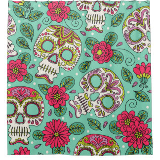 Rideaux De Douche Crâne et fleurs mexicaines, sans soudure.