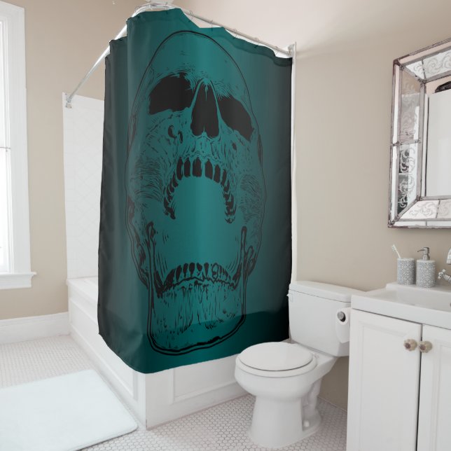 Rideaux De Douche Crâne hurlant - crâne Turquoise et noir (En situation)