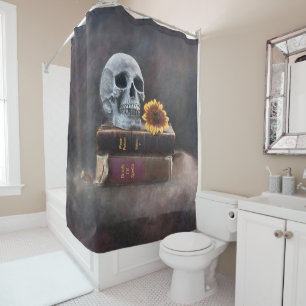 Rideaux De Douche Crâne Livres Vintages Tournesol Jaune Gothique