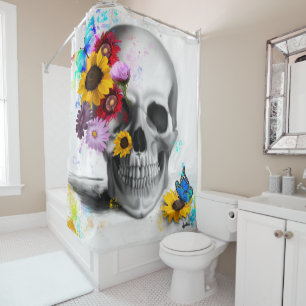 Rideaux De Douche Crâne papillon floral réaliste