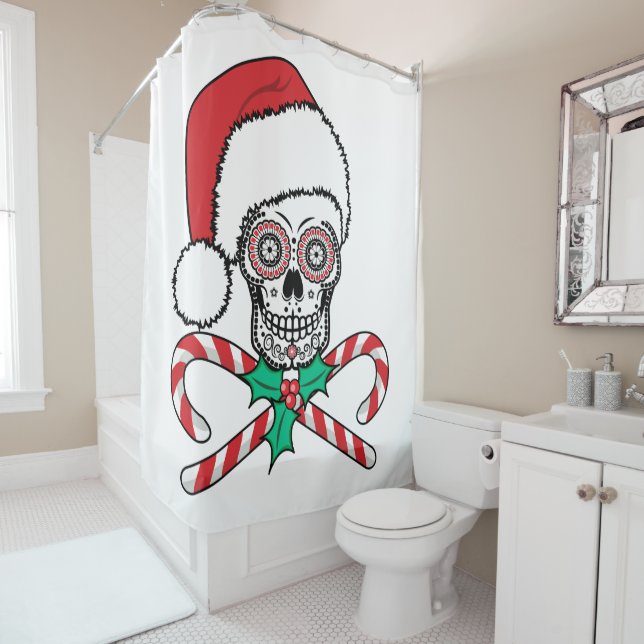 Rideaux De Douche Crâne Père Noël de sucre (En situation)