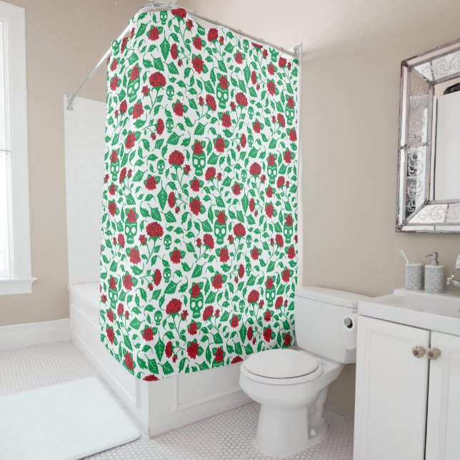 Rideaux De Douche Crânes et roses de Frida Kahlo | (En situation)