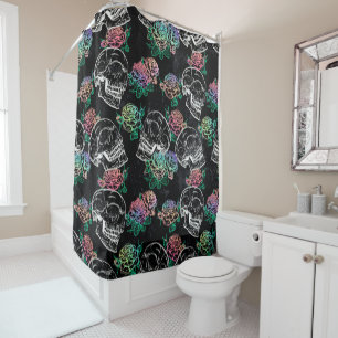 Rideaux De Douche Crânes et Roses Ombre   Gothique Glam Pastel Grung