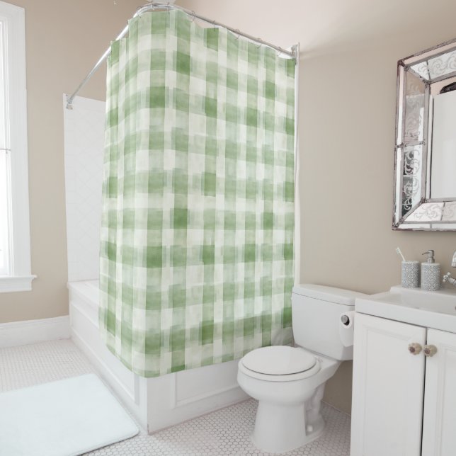 Rideaux De Douche Cream Green Plaid   (En situation)