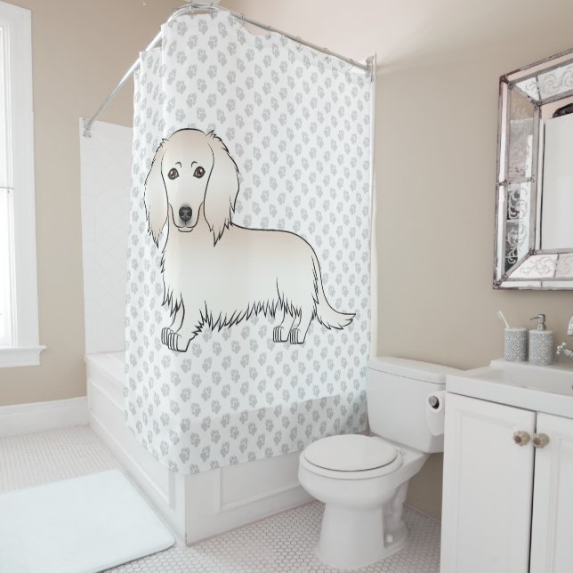Rideaux De Douche Cream Long Cheveux Dachshund mignonette Cartoon Ch (En situation)