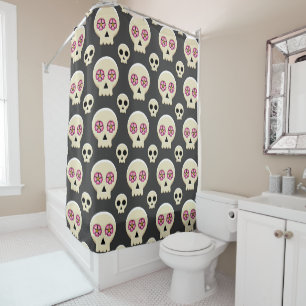 Rideaux De Douche Creepy Cute Kawaii Goth Skull with Flowers