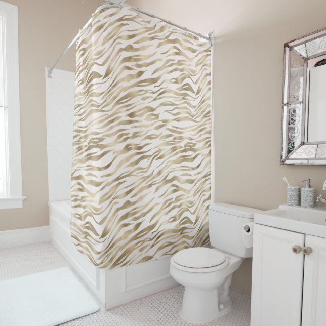 Rideaux De Douche Crème d'or Zebra Print (En situation)