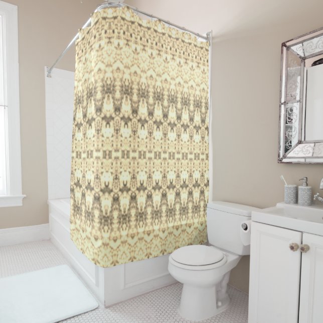 Rideaux De Douche Crème Élégante Et Motif Brown (En situation)