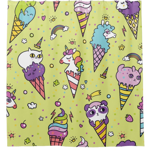 Rideaux De Douche Crème glacée Pop Cute : Motif animal (Devant)