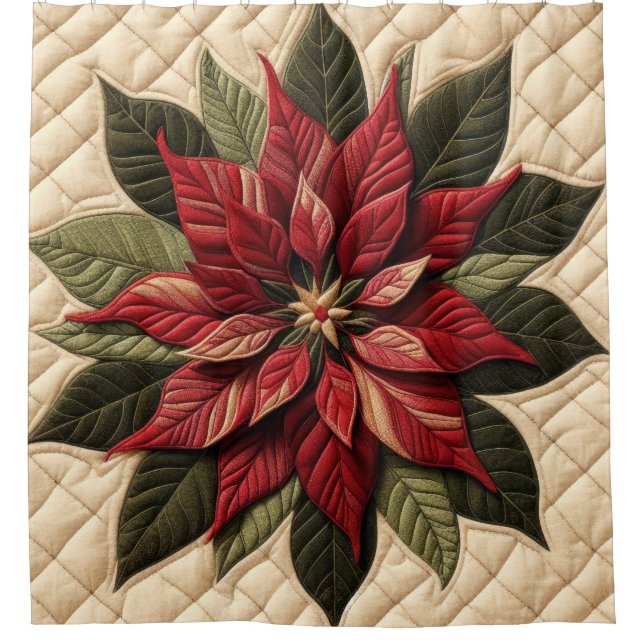 Rideaux De Douche Crème Poinsettia Motif dorée (Devant)