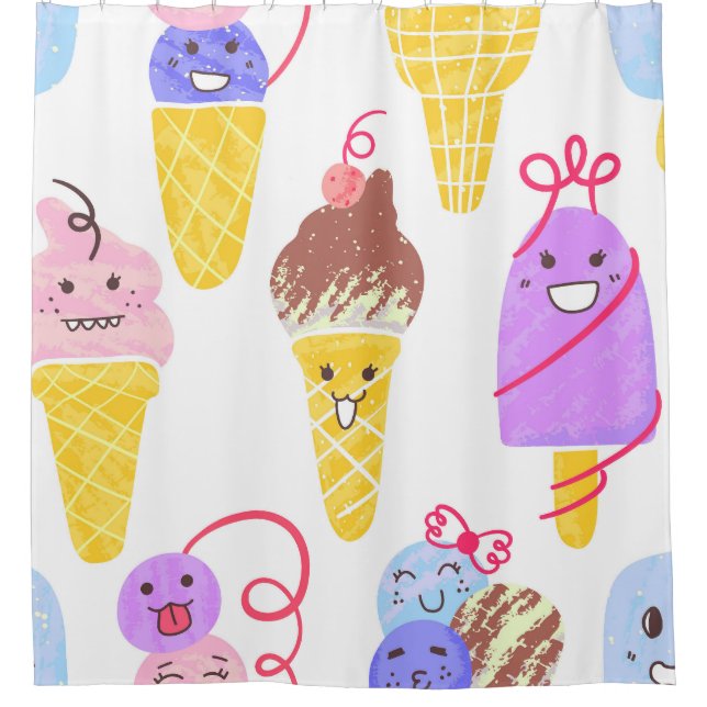 Rideaux De Douche Crèmes glacées Kawaii, motif mignon et sans soudur (Devant)