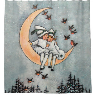 Rideaux De Douche Crescent Moon Kids Snowy Vintage Noël