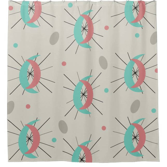 Rideaux De Douche Crescents modernes du Moyen-siècle rose Turquoise (Devant)