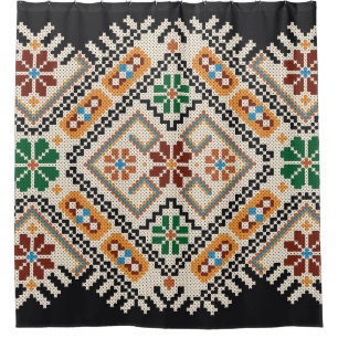 Rideaux De Douche Crochet ukrainien : Motif artisanal ethnique.