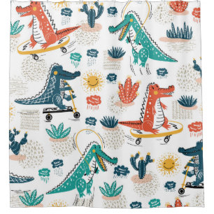Rideaux De Douche Crocodile de dessin : Papier peint animal Vintage