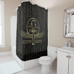 Rideaux De Douche Croix égyptienne - Ankh - or et noir