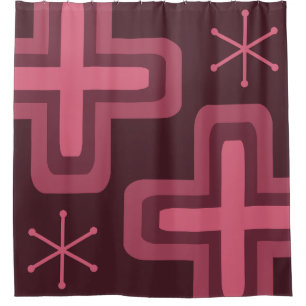 Rideaux De Douche Croix moderne du milieu du siècle Rouge foncé
