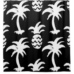 Rideaux De Douche Croquez palmiers, ananas, motif monochrome.