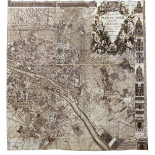 Rideaux De Douche Cru 1728 antique d'architecture de carte de Paris