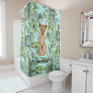 Rideaux De Douche Cube Lion Cub Turquoise Green Jungle Forest Leaf