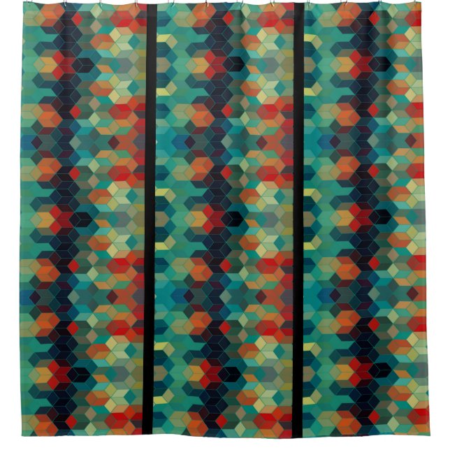 Rideaux De Douche Cubes et bandes colorés modernes Motif géométrique (Devant)