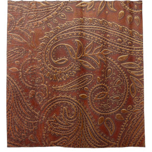 Rideaux De Douche Cuir Brown, motifs floraux à outils.