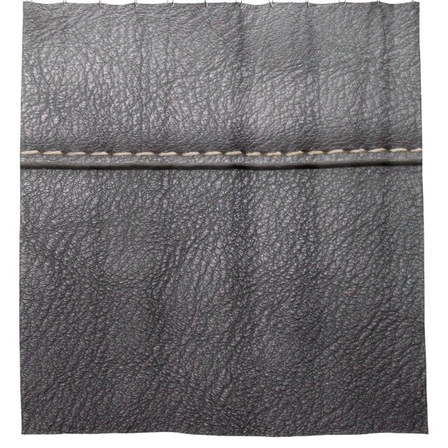 Rideaux De Douche Cuir noir cousu avec couture blanche (Devant)