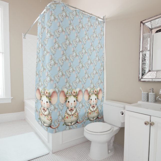 Rideaux De Douche Cuisine Florale Souris Couronne Fleur (En situation)
