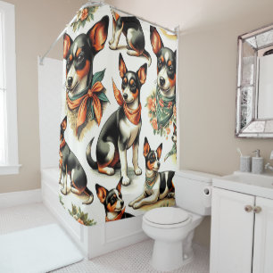 Rideaux De Douche Cuisine Vintage Rat Terrier sans couture