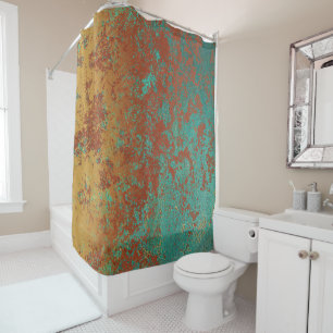 Rideaux De Douche Cuivre Turquoise Bleu Orange Texture Brown