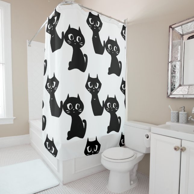 Rideaux De Douche Curieux chat noir (En situation)