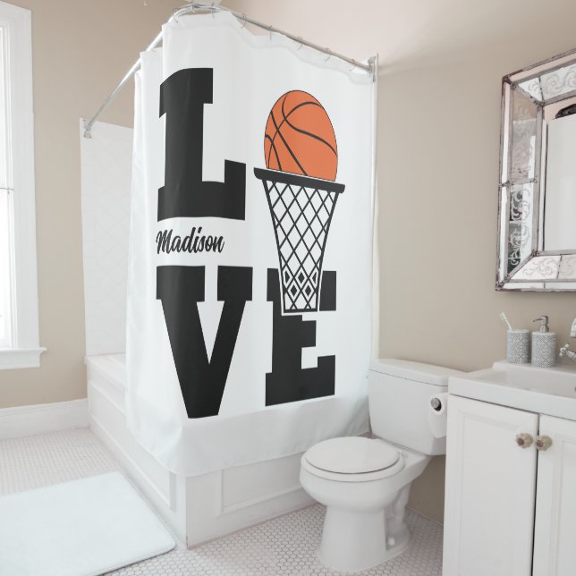 Rideaux De Douche Custom Name Basketball Love (En situation)