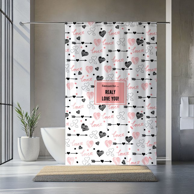 Rideaux De Douche Custom Name Newlywed Love Hand Drawn Heart Curtain (Custom Name Newlywed Love Hand Drawn Heart Curtain)
