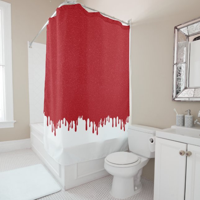 Rideaux De Douche Custom Tomato Red Drip Gloss Shower Curtain (En situation)