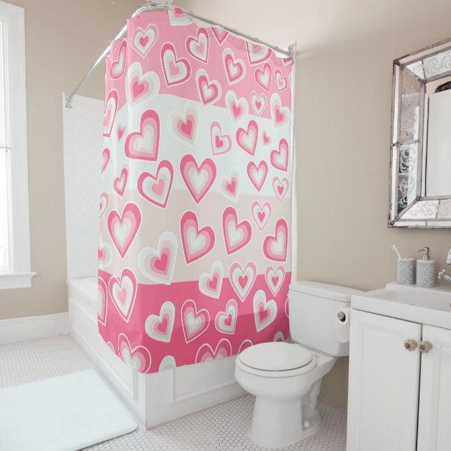 Rideaux De Douche Cute and Adorable Valentine's Day Pastel Hearts | (En situation)