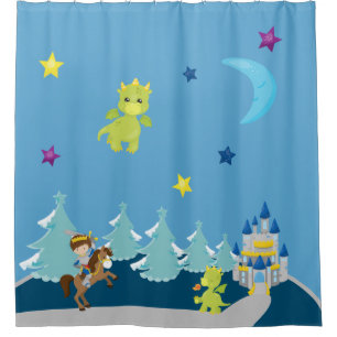 Rideaux De Douche Cute Baby Dragons & Knight avec/ Castle Nursery Th