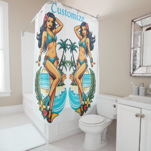 Rideaux De Douche Cute Blackheve Bikini Beach Girl Thunder_Cove