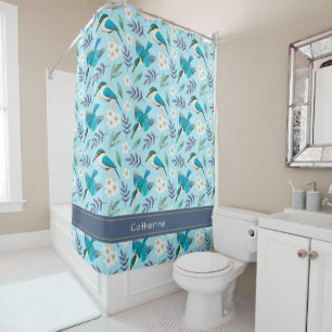 Rideaux De Douche Cute Blue Kingfisher Birds Nom du motif floral