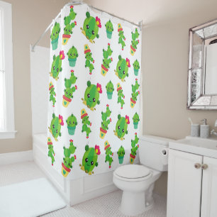Rideaux De Douche Cute Cactus, Green Cactus, Motif Cactus