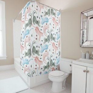 Rideaux De Douche Cute Cats Motif Pastel Aquarelles Illustration