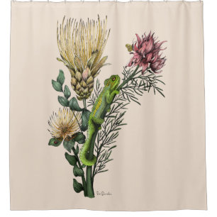 Rideaux De Douche Cute Chameleon en Floral Bouquet Art Botanique