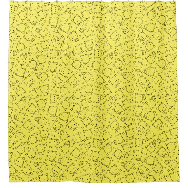 Rideaux De Douche Cute chatons et pois noir et jaune (Devant)